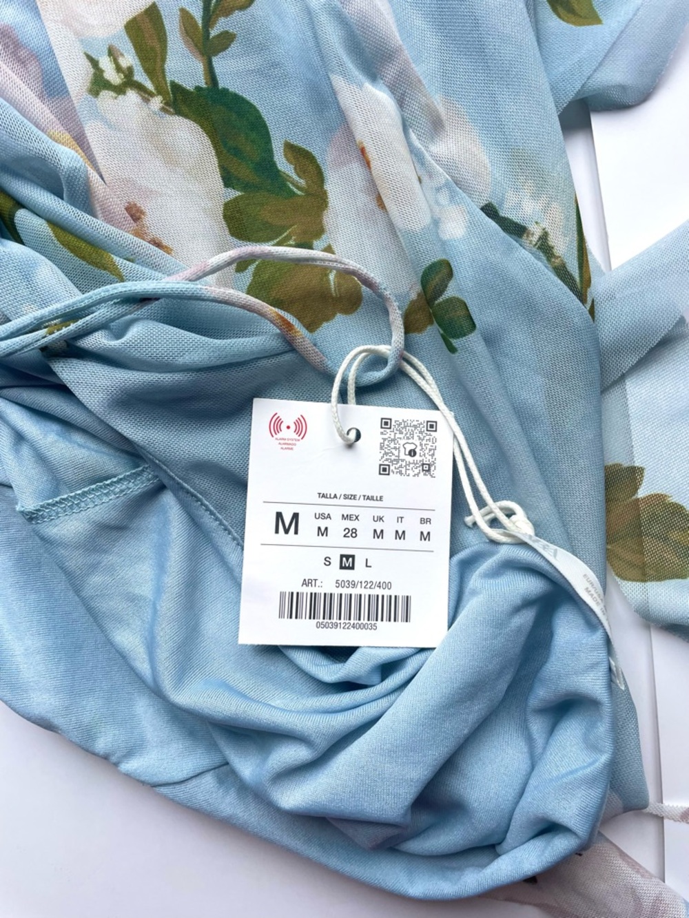 Zara Floral Satin Slip Dress Asymmetric Ruffle Hem Blue Green Medium NWT - Picture 4 of 8
